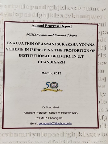 Evaluation of Janani Suraksha Yojana Scheme in improving the proportion of institutional delivery	in	U.T Chandigarh