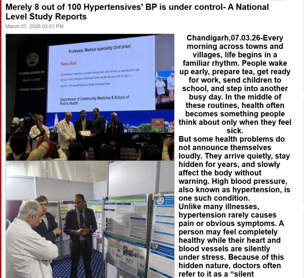 Merely 8 out of 100 Hypertensives’ BP is under control- A National Level Study Reports