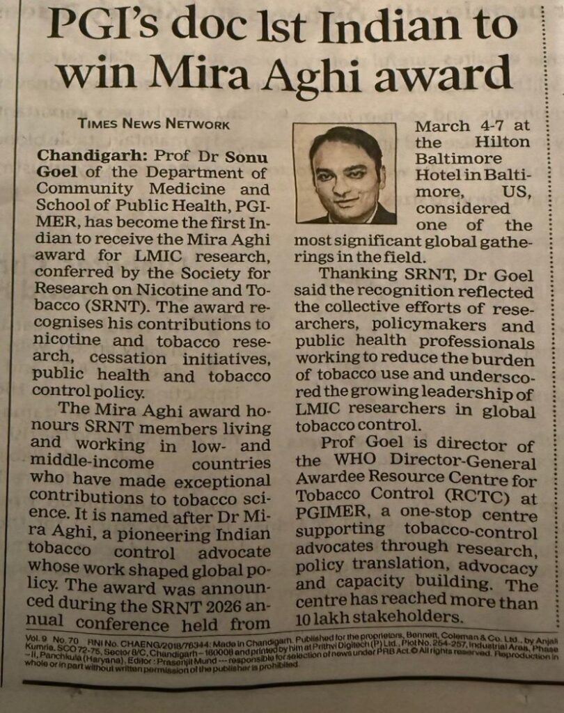 PGI’s doc 1st Indian to win Mira Aghi award