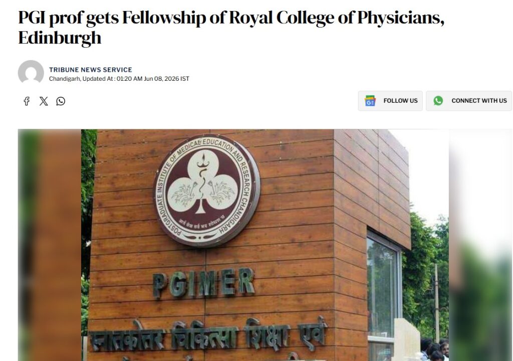 PGI prof gets Fellowship of Royal College of Physicians, Edinburgh