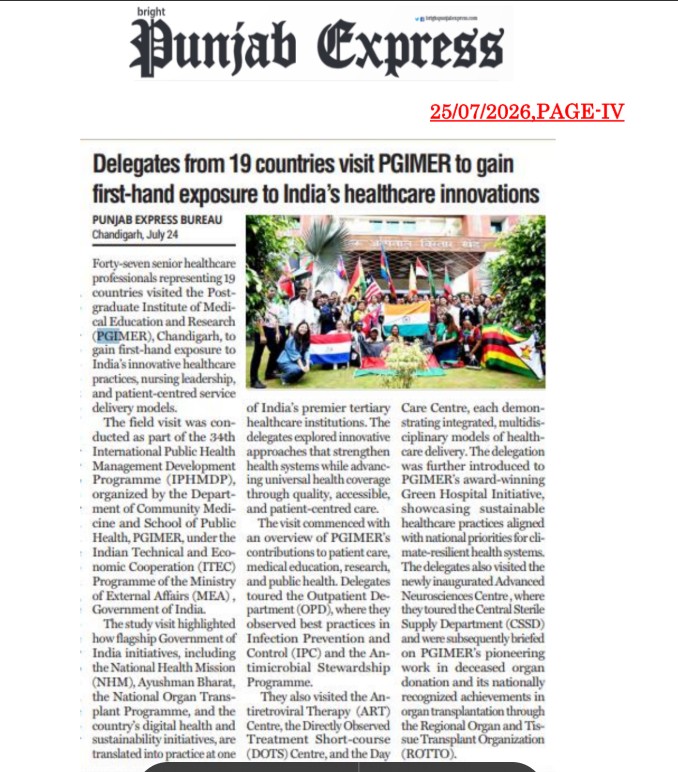 Delegates from 19 countries visit PGIMER to gain first-hand exposure to India’s healthcare innovations.