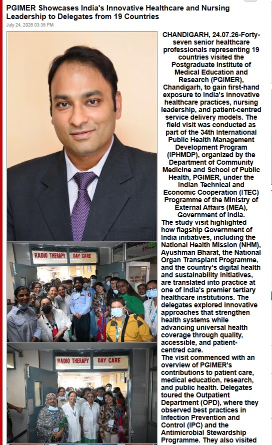 PGIMER Showcases India’s Innovative Healthcare and Nursing Leadership to Delegates from 19 Countries